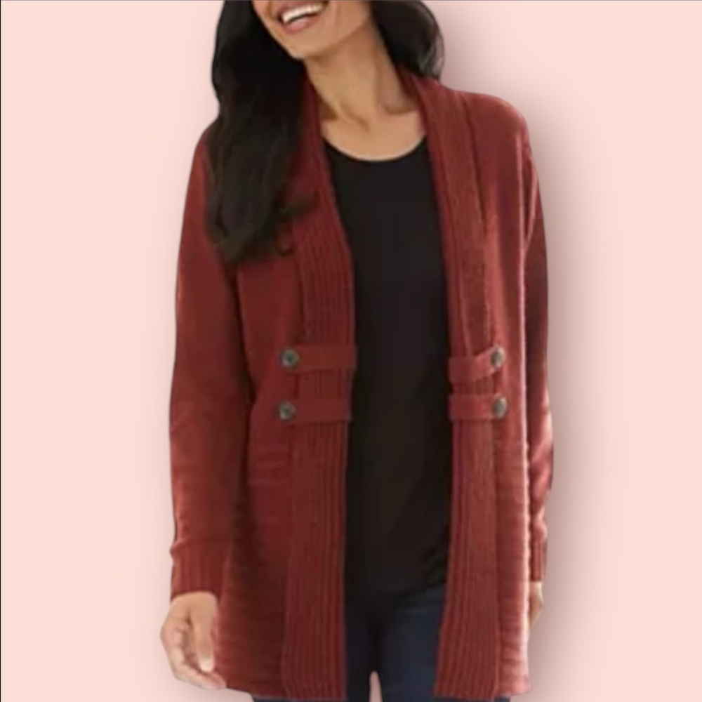 NWOT Fortune And Ivy | Ribbed Open Cardigan Rust and Black Metallic Medium